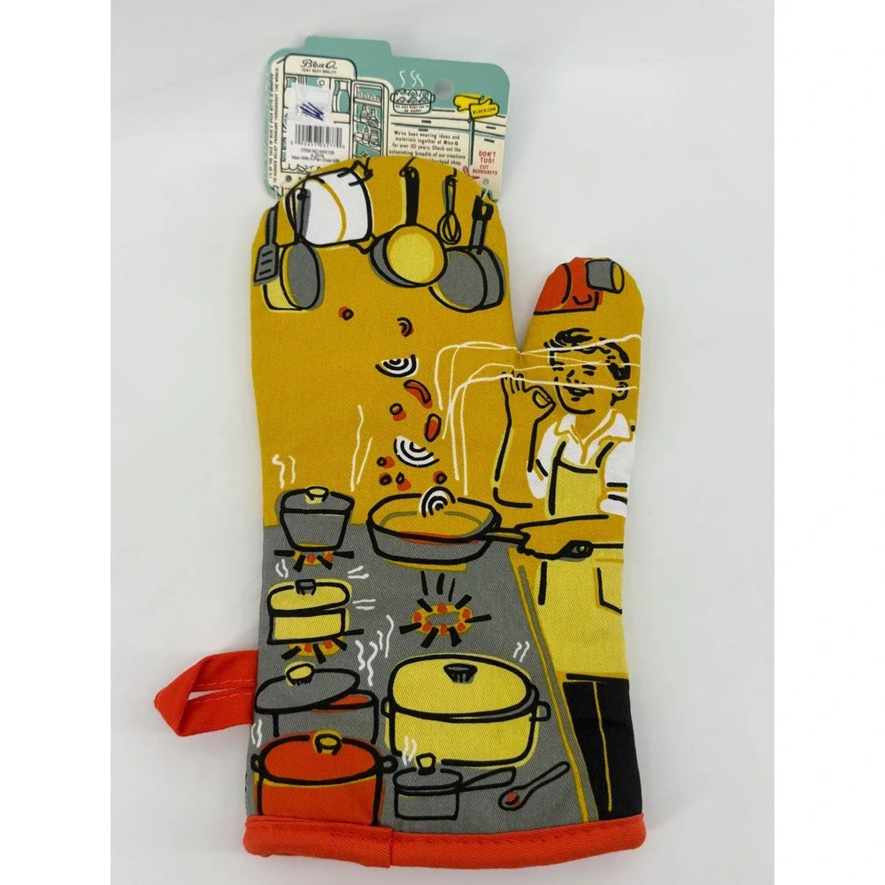 Blue Q Man With A Pan Oven‎ Mitt Retro Yellow 100% Cotton Super Insulated WW128